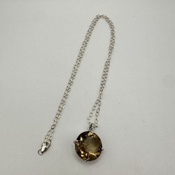 Stunning 18mm Round cut Smokey Quartz pendant and necklace in solid sterling! - Picture 13 of 13